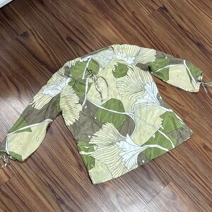 Calvin Klein Green Floral 100% Silk Top